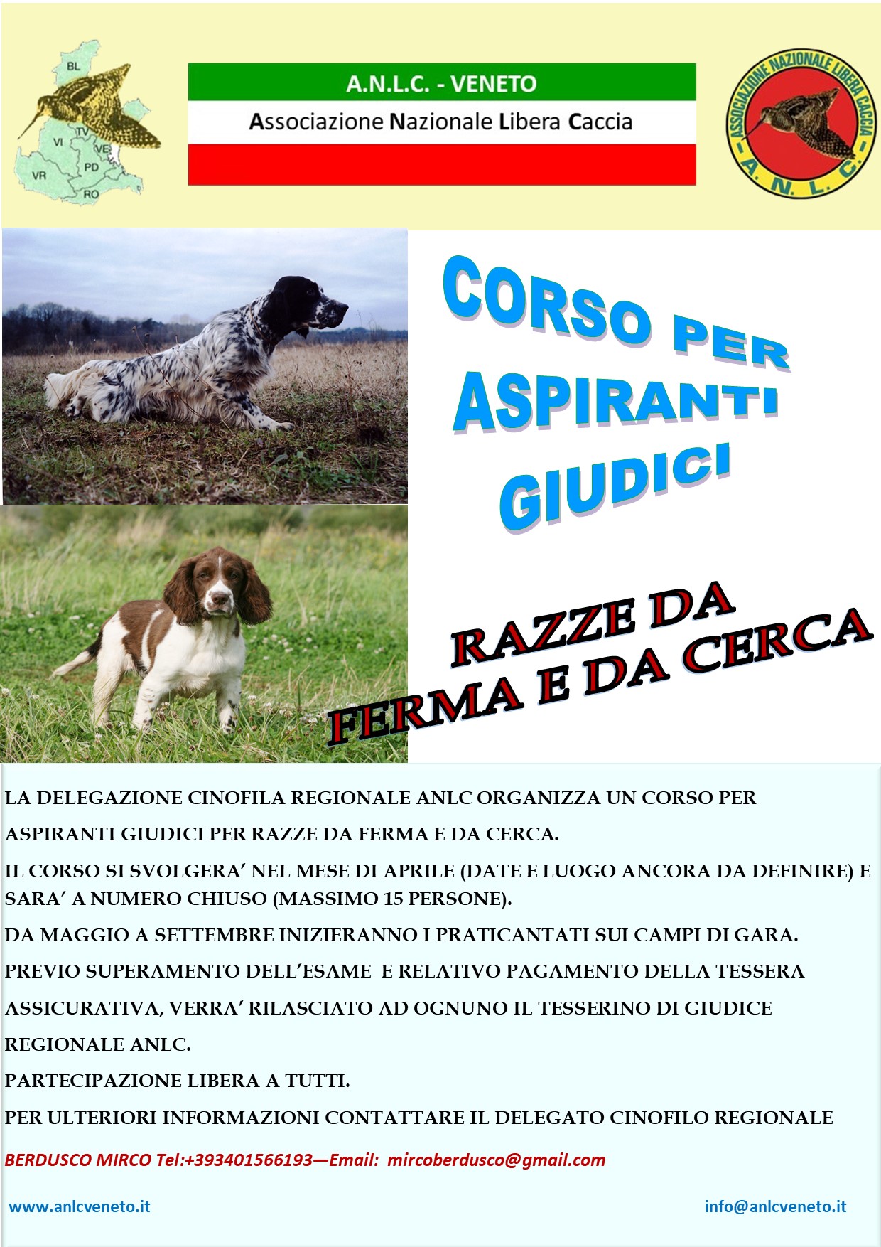 CORSO PER ASPIRANTI GIUDICI RAZZE DA FERMA E DA CERCA