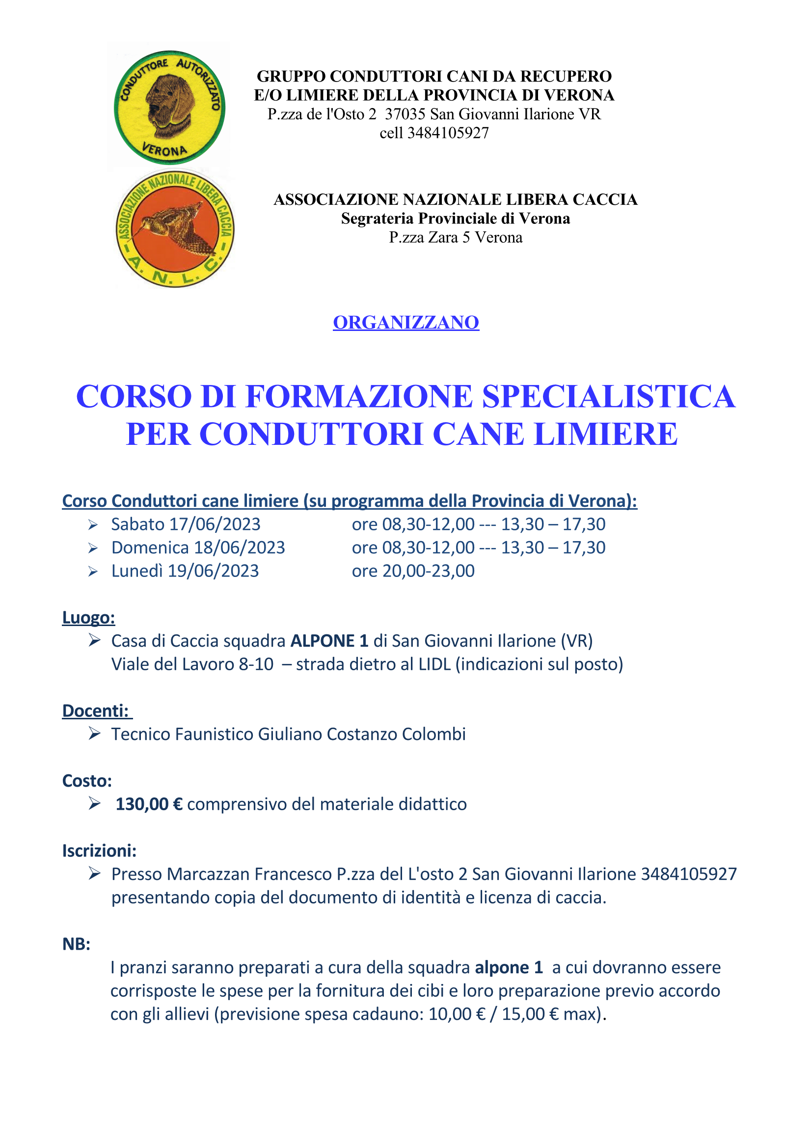 CORSO PER CONDUTTORE CANE LIMIERE